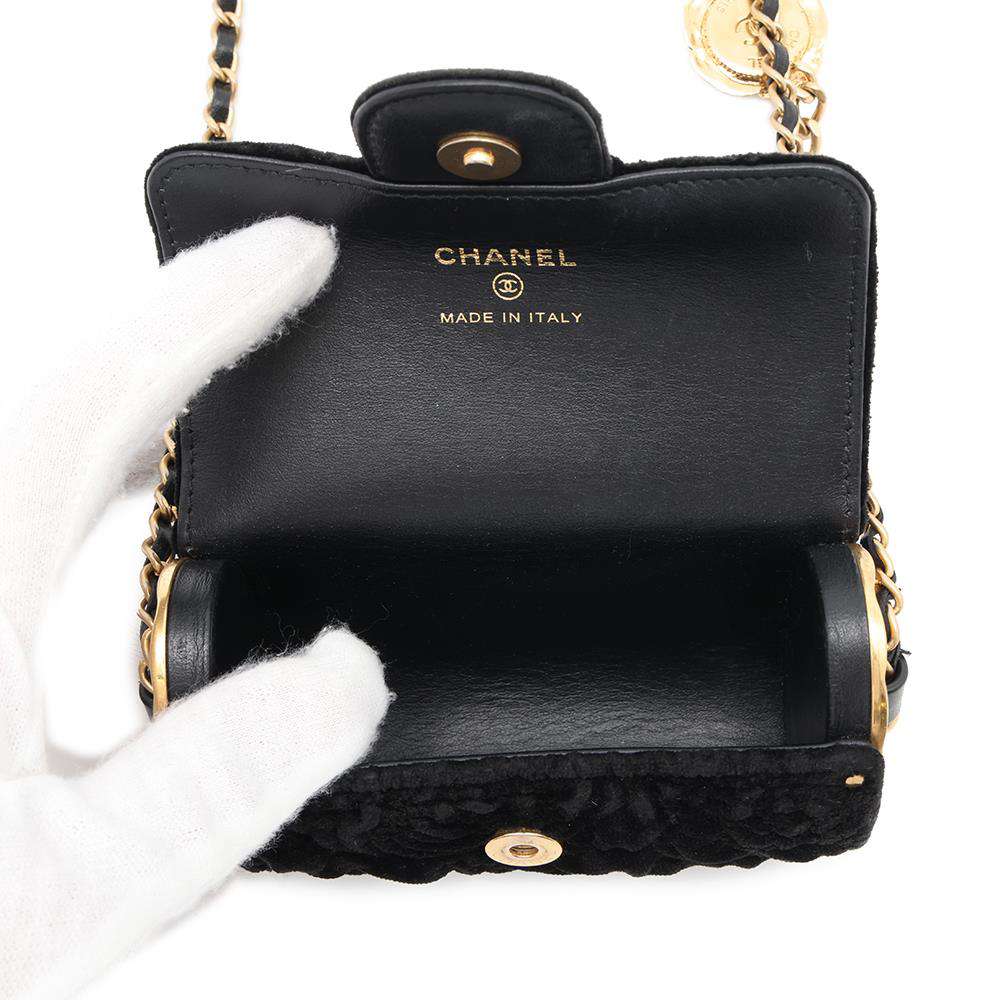 CHANEL CamelliaChainPochette BlackAP2285 Suede Metal