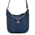 CHANEL Matelasse CC Logo Hobo Bag Blue Denim