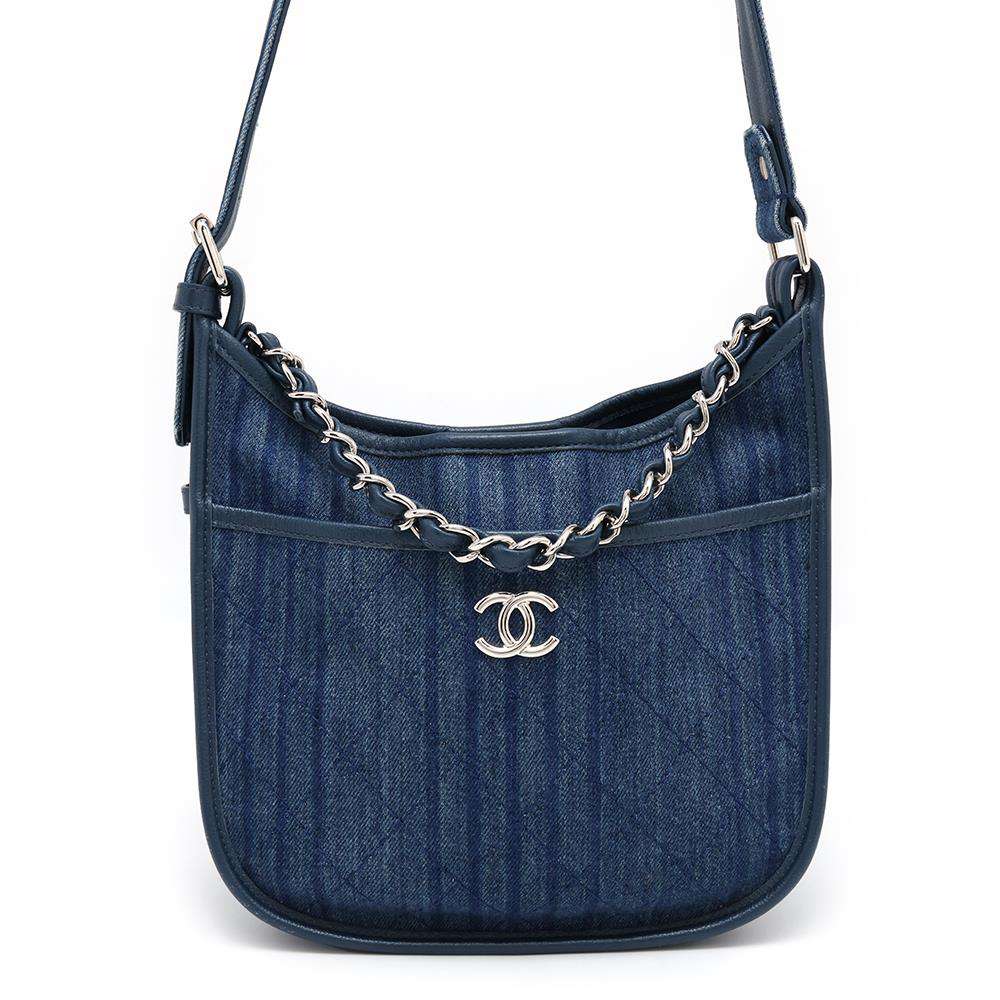 CHANEL Matelasse CC Logo Hobo Bag Blue Denim