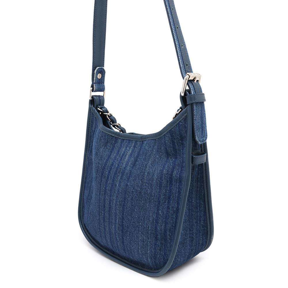 CHANEL Matelasse CC Logo Hobo Bag Blue Denim