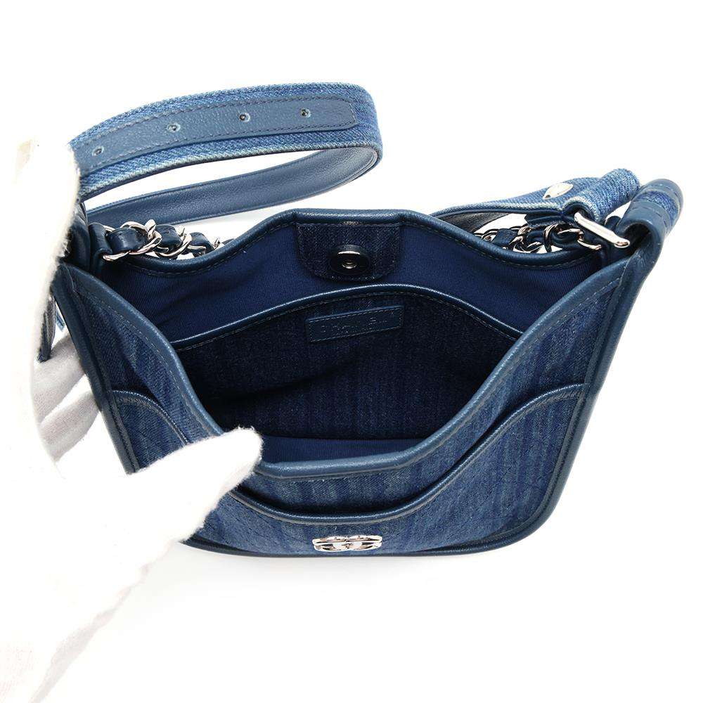 CHANEL Matelasse CC Logo Hobo Bag Blue Denim