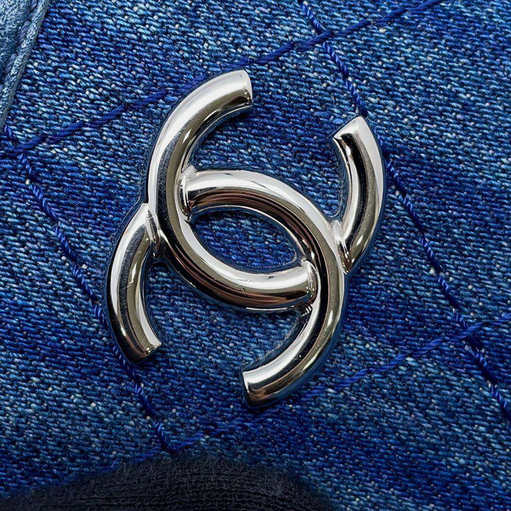 CHANEL Matelasse CC Logo Hobo Bag Blue Denim