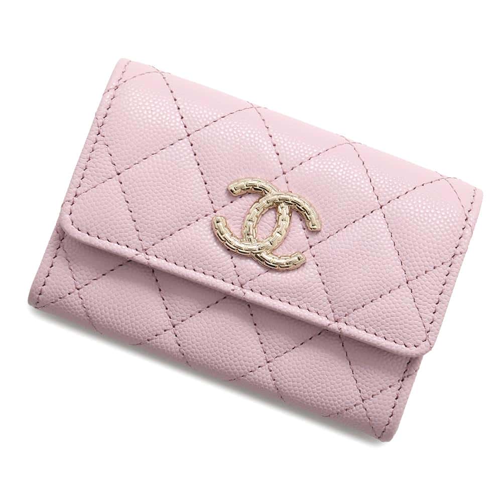 CHANEL Matelasse CC Logo Flap Coin/Card Case PinkAP4093 Caviar Leather