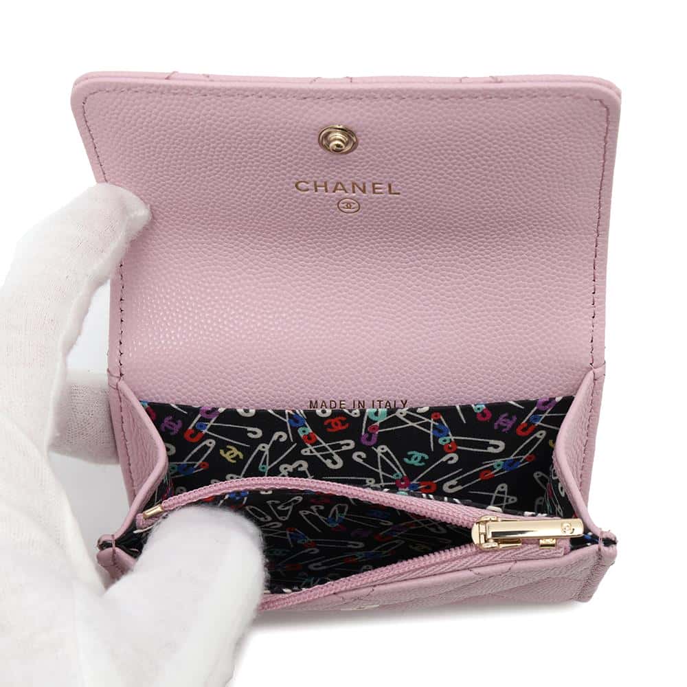 CHANEL Matelasse CC Logo Flap Coin/Card Case PinkAP4093 Caviar Leather