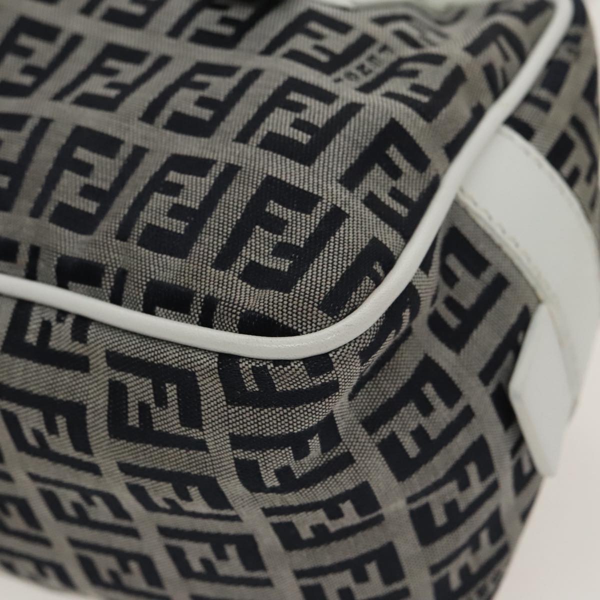 FENDI Zucchino Canvas Hand Bag Navy Silver 100682