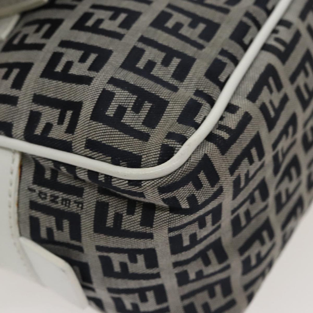FENDI Zucchino Canvas Hand Bag Navy Silver 100682