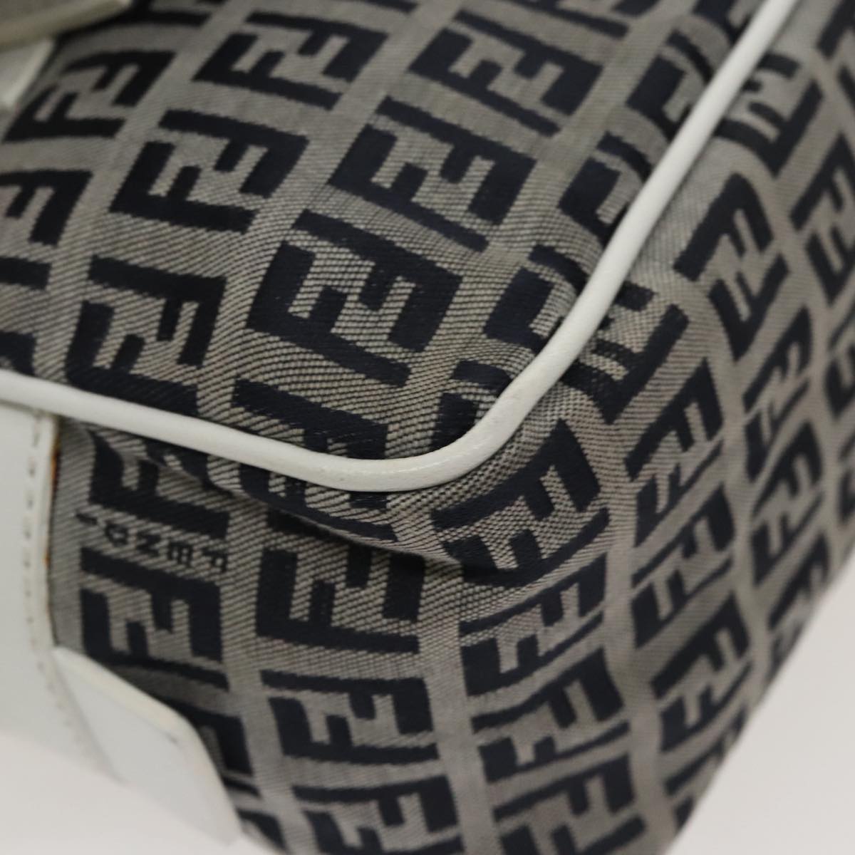FENDI Zucchino Canvas Hand Bag Navy Silver 100682