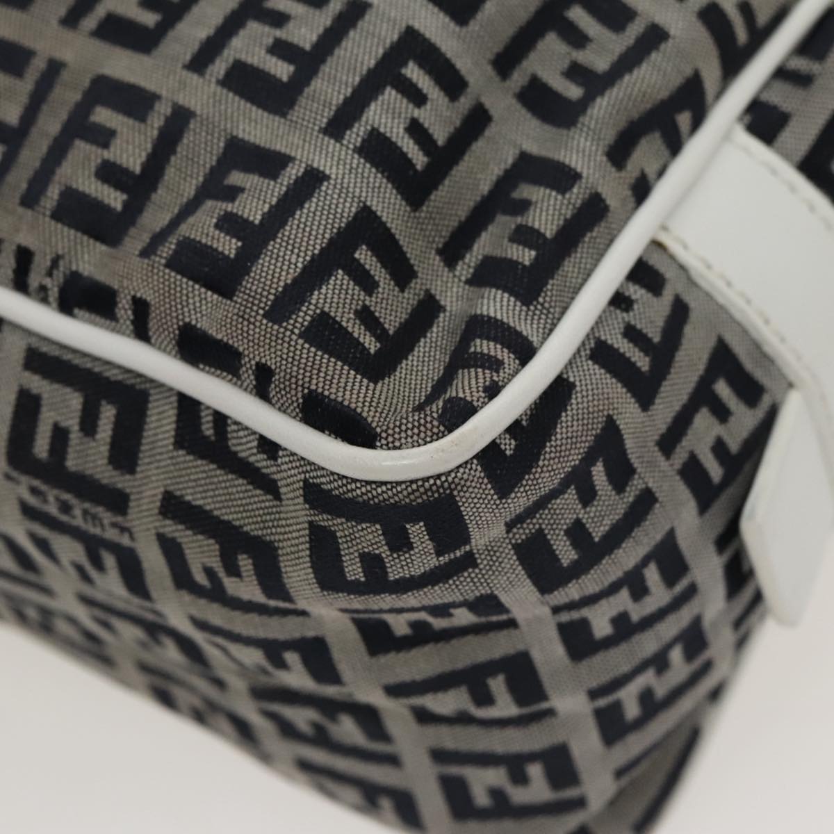 FENDI Zucchino Canvas Hand Bag Navy Silver 100682