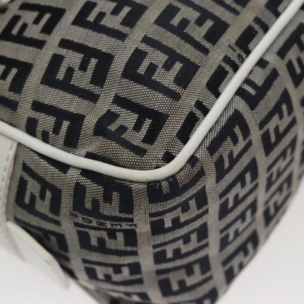 FENDI Zucchino Canvas Hand Bag Navy Silver 100682