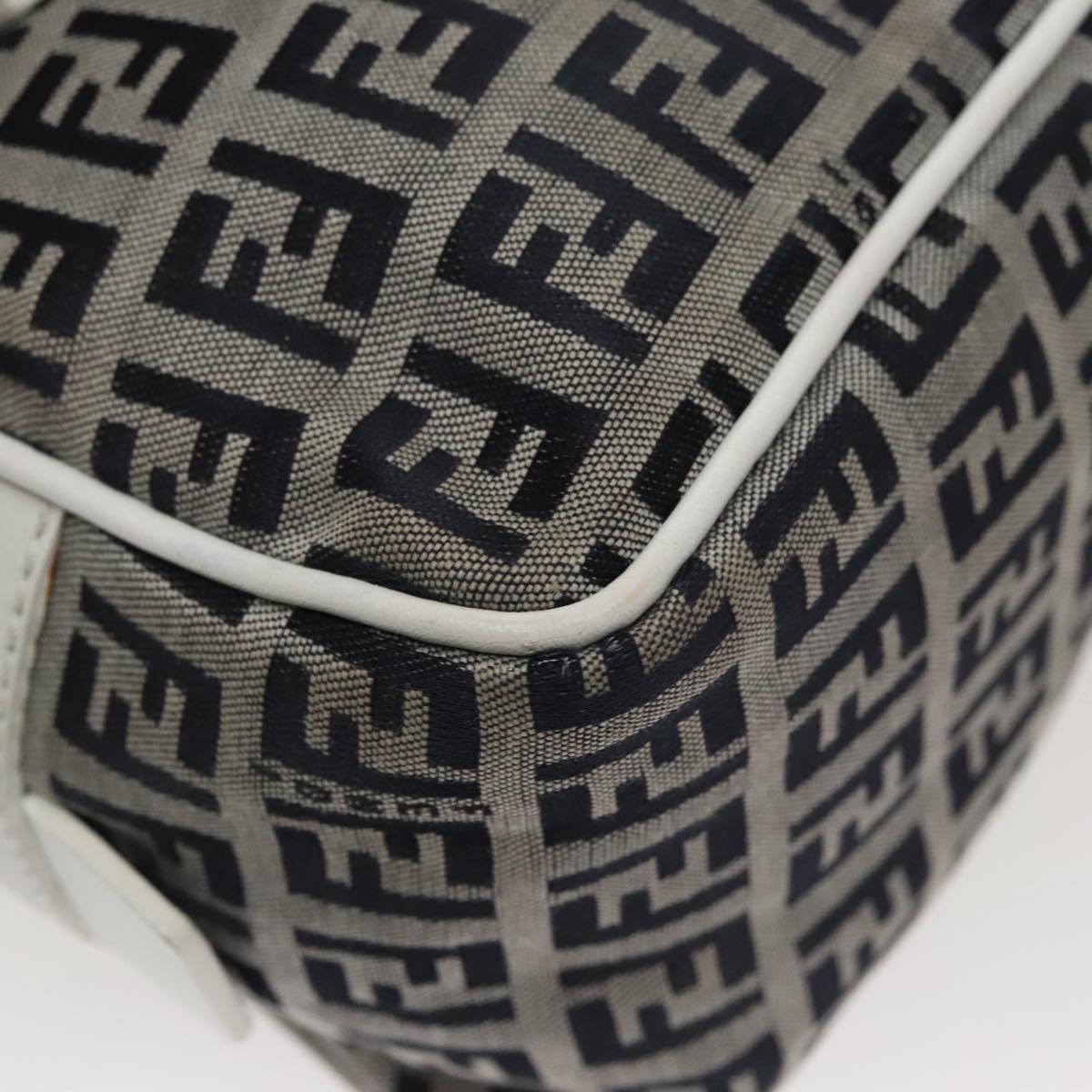 FENDI Zucchino Canvas Hand Bag Navy Silver 100682