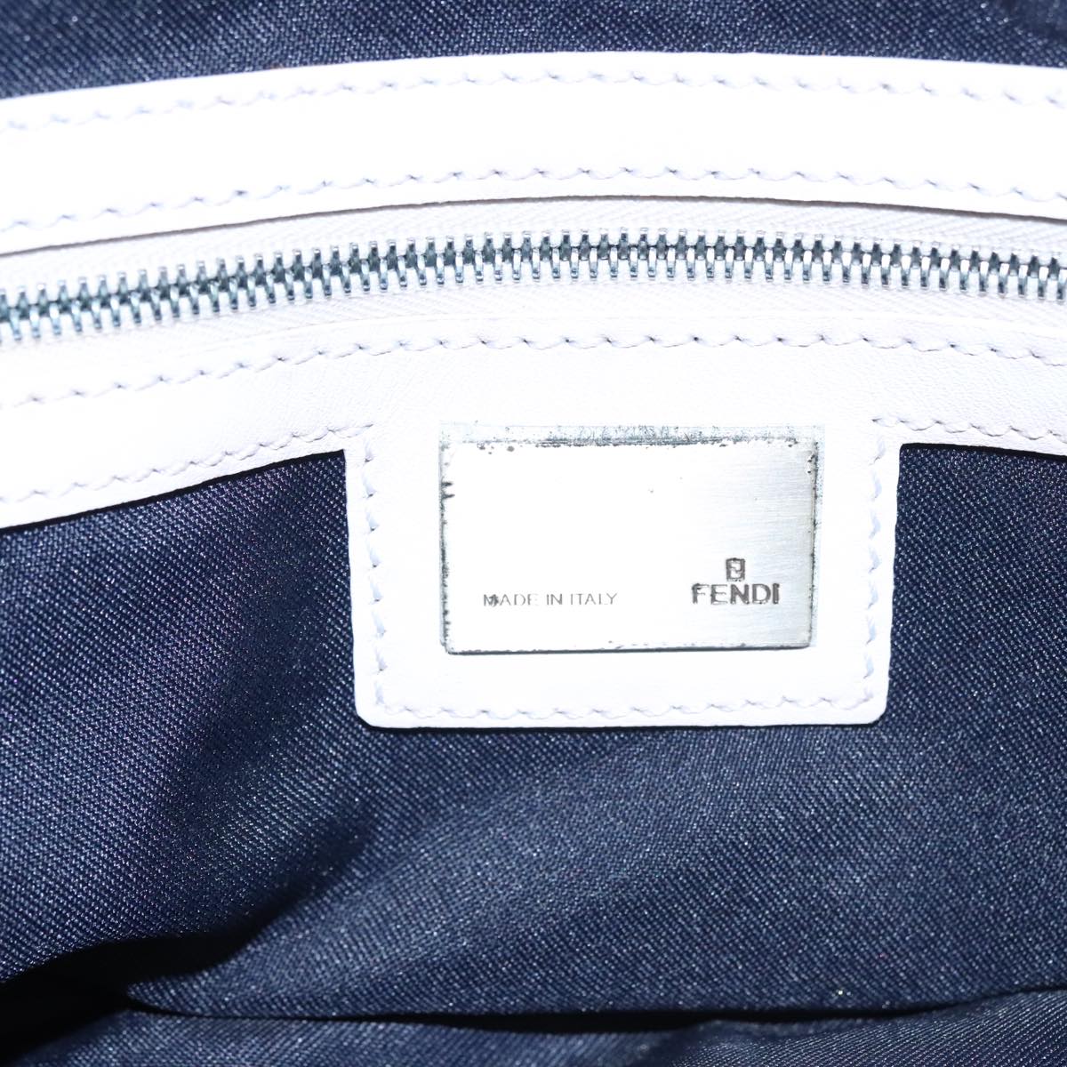 FENDI Zucchino Canvas Hand Bag Navy Silver 100682