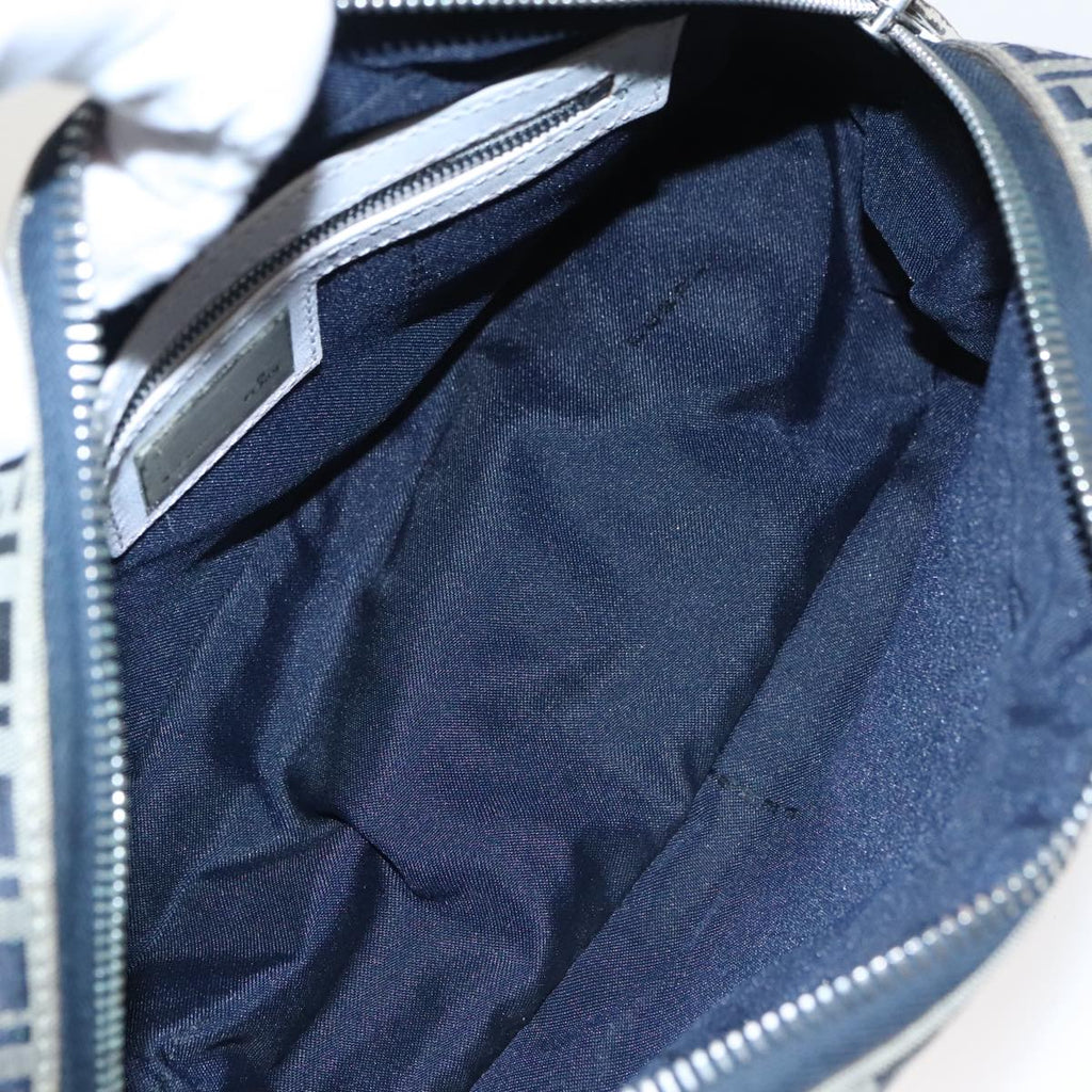 FENDI Zucchino Canvas Hand Bag Navy Silver 100682