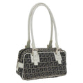 FENDI Zucchino Canvas Hand Bag Navy Silver 100682
