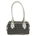 FENDI Zucchino Canvas Hand Bag Navy Silver 100682