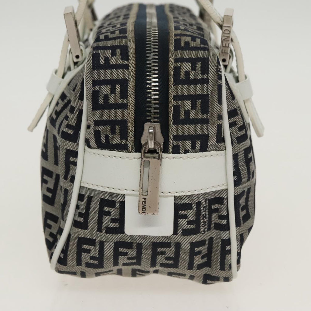 FENDI Zucchino Canvas Hand Bag Navy Silver 100682