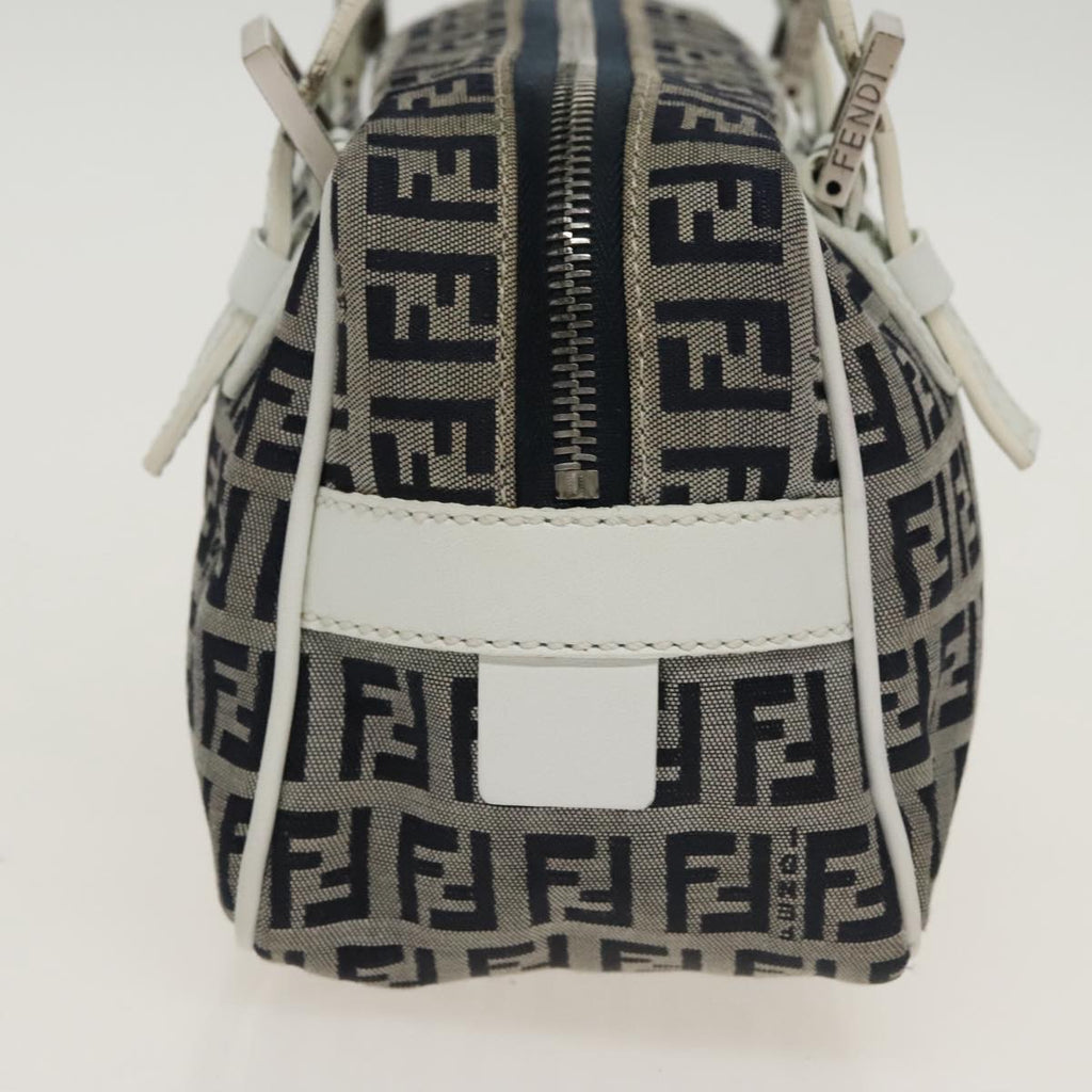 FENDI Zucchino Canvas Hand Bag Navy Silver 100682