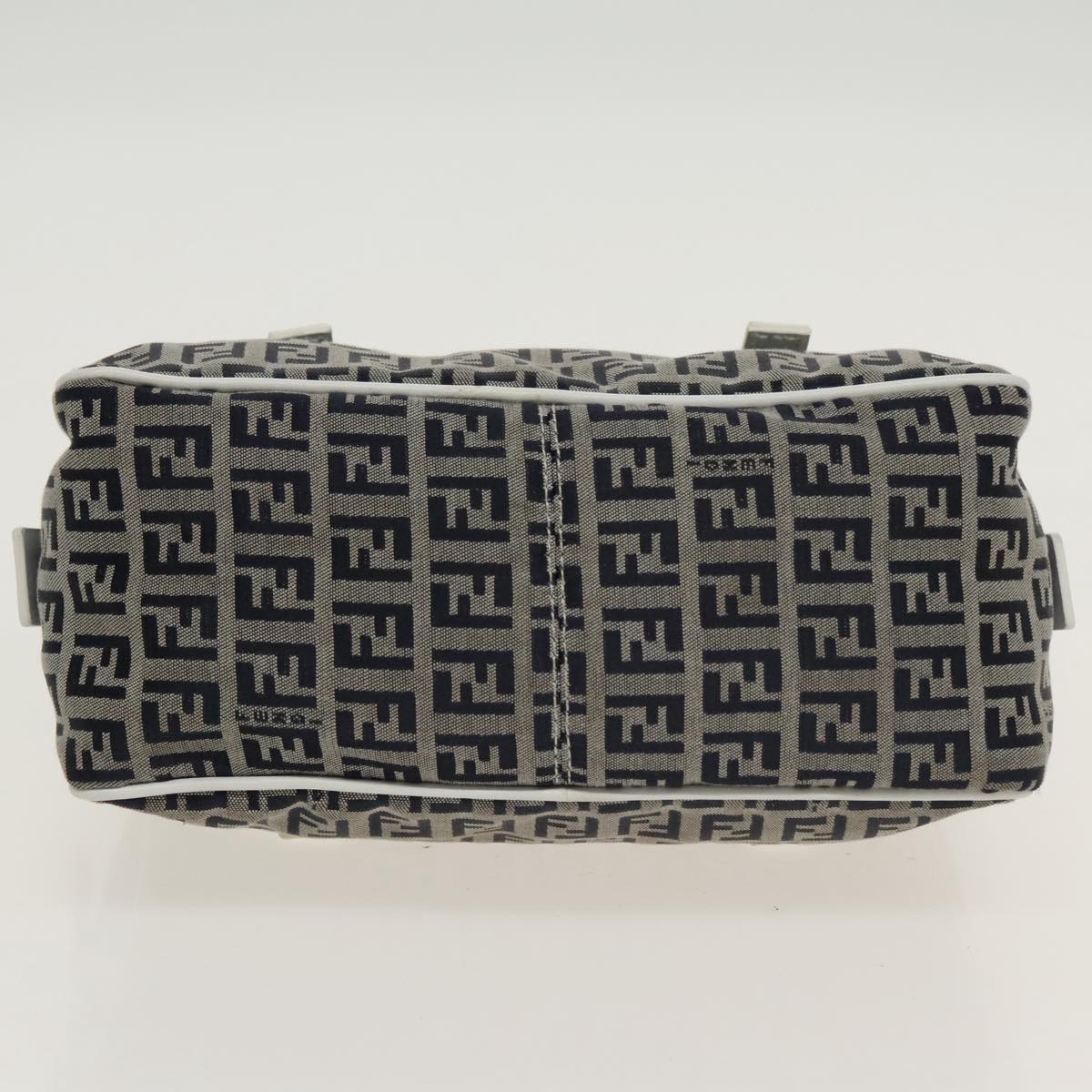 FENDI Zucchino Canvas Hand Bag Navy Silver 100682
