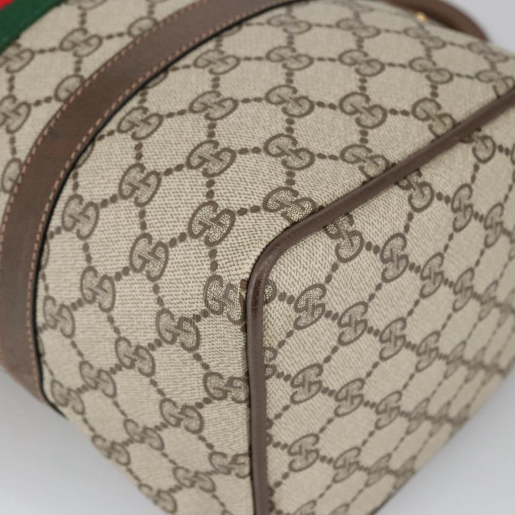 GUCCI GG Supreme Web Sherry Line Hand Bag PVC Leather Beige Gold 100683