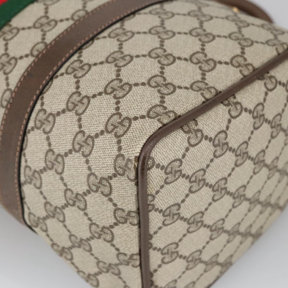 GUCCI GG Supreme Web Sherry Line Hand Bag PVC Leather Beige Gold 100683