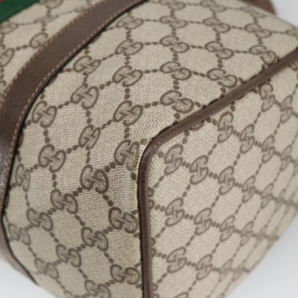 GUCCI GG Supreme Web Sherry Line Hand Bag PVC Leather Beige Gold 100683