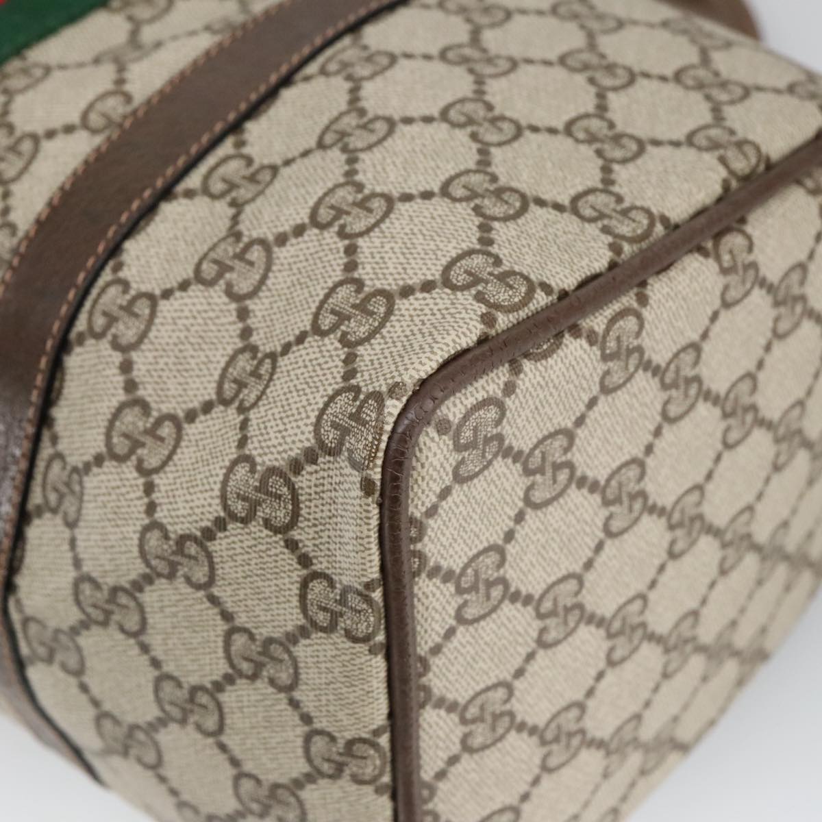 GUCCI GG Supreme Web Sherry Line Hand Bag PVC Leather Beige Gold 100683