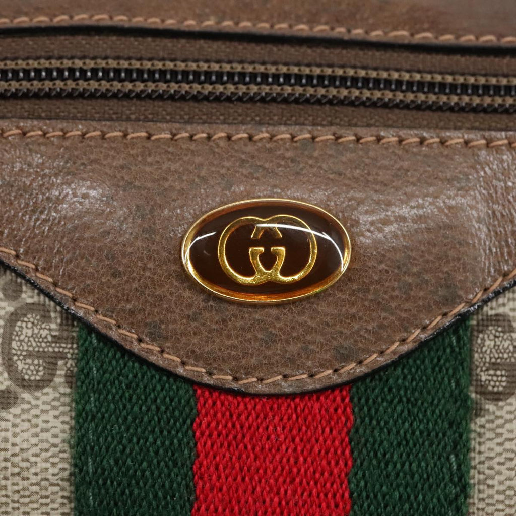 GUCCI GG Supreme Web Sherry Line Hand Bag PVC Leather Beige Gold 100683