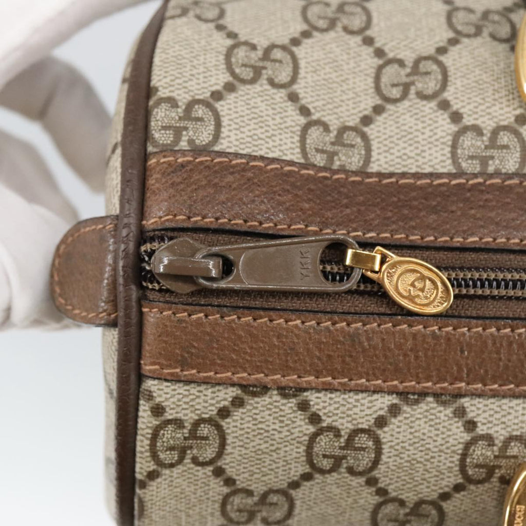 GUCCI GG Supreme Web Sherry Line Hand Bag PVC Leather Beige Gold 100683