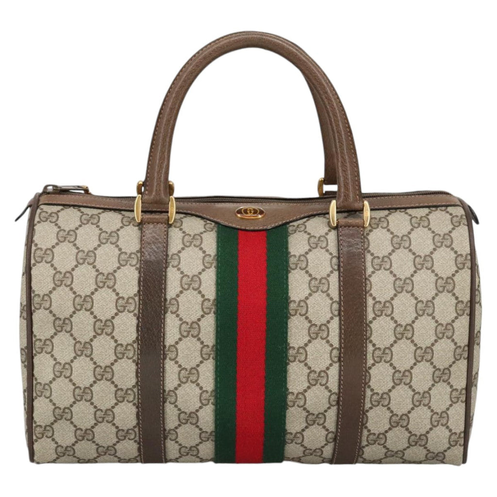 GUCCI GG Supreme Web Sherry Line Hand Bag PVC Leather Beige Gold 100683