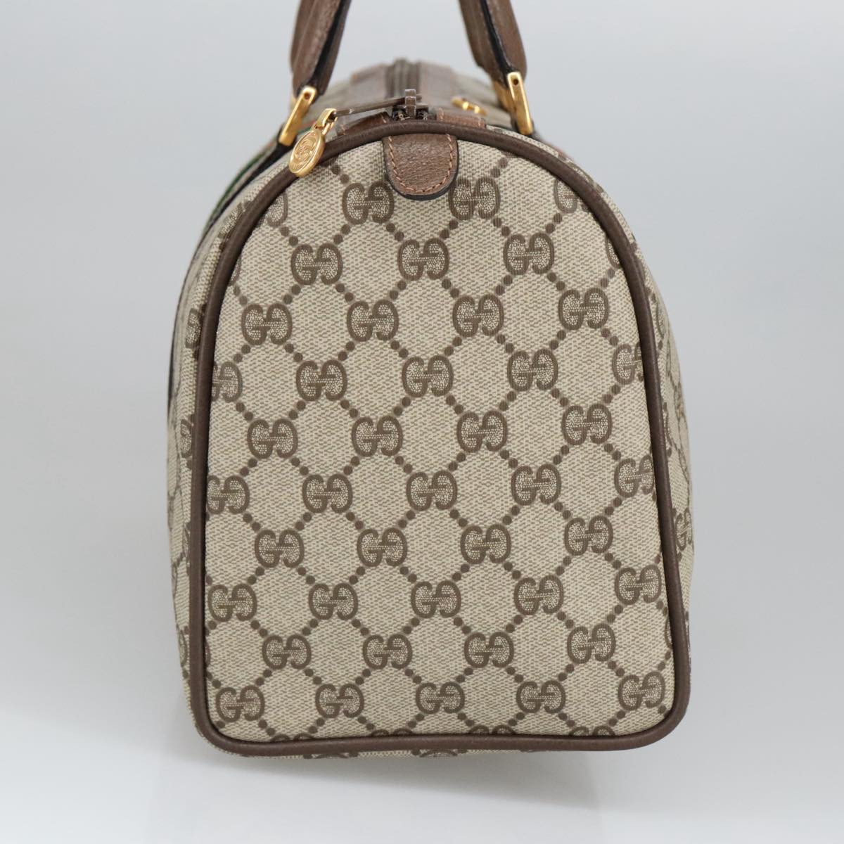 GUCCI GG Supreme Web Sherry Line Hand Bag PVC Leather Beige Gold 100683