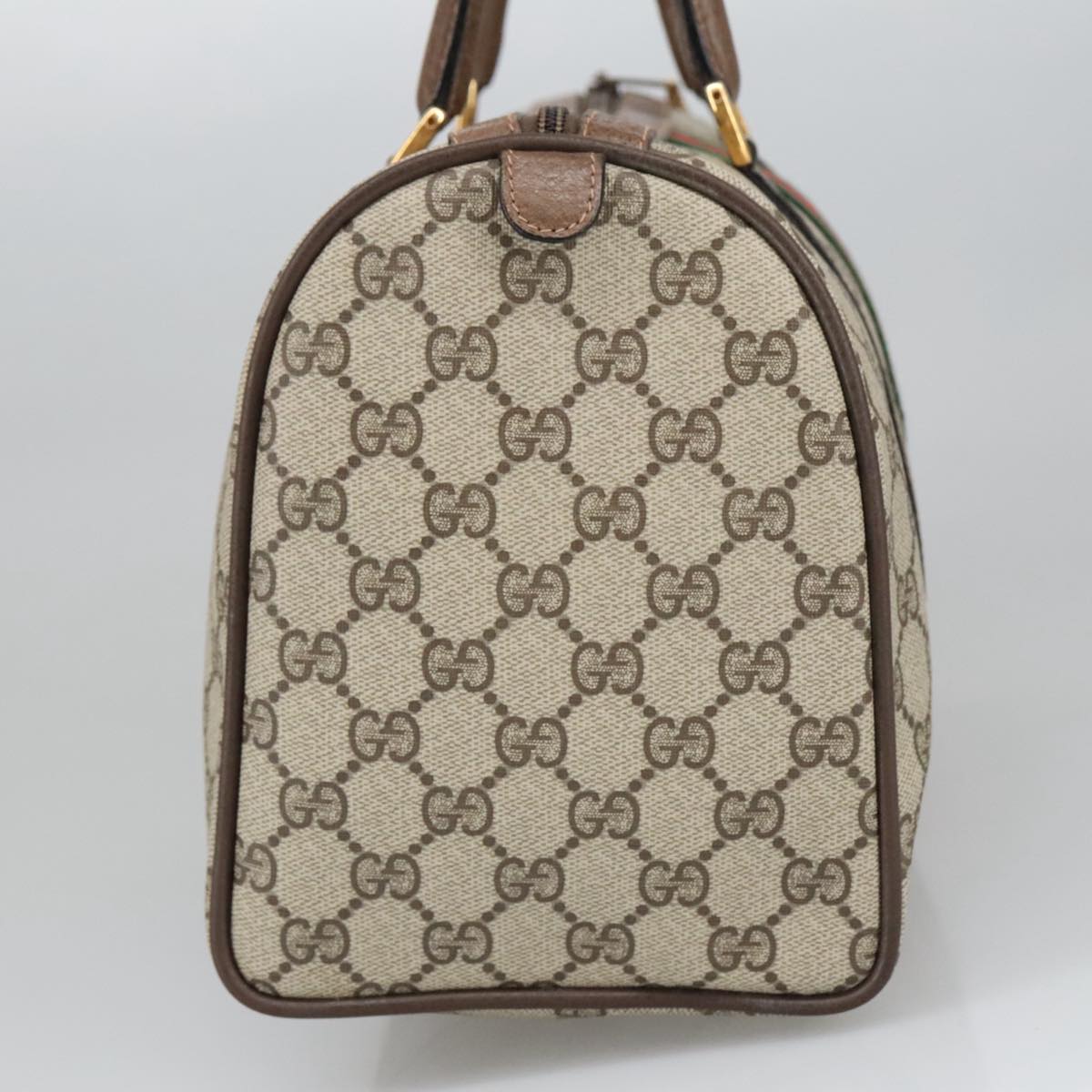 GUCCI GG Supreme Web Sherry Line Hand Bag PVC Leather Beige Gold 100683