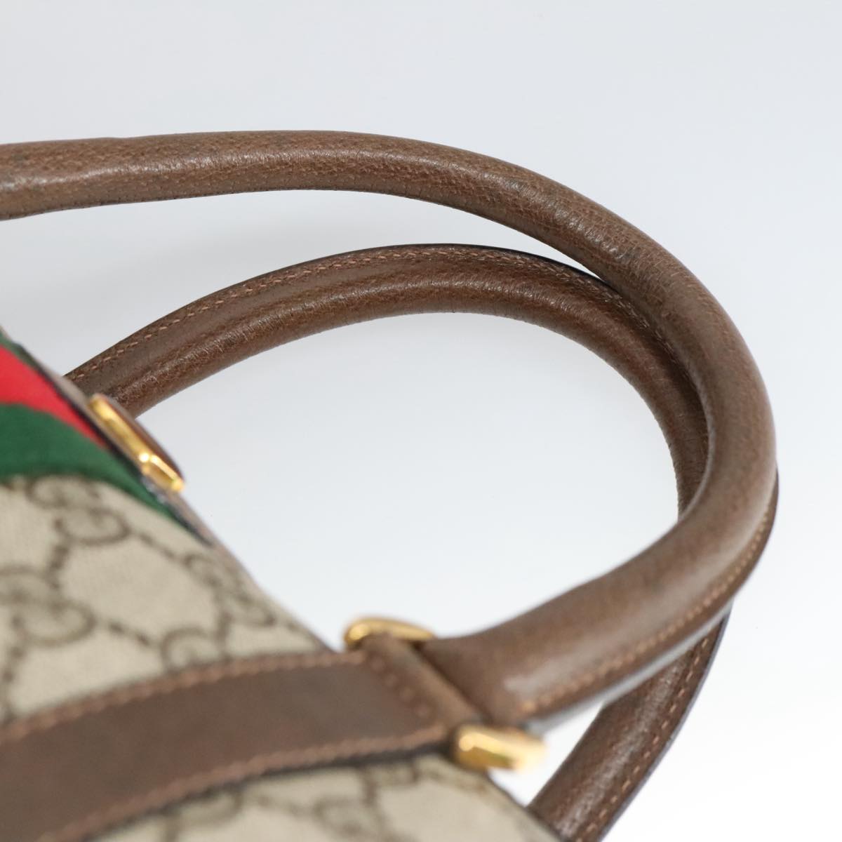 GUCCI GG Supreme Web Sherry Line Hand Bag PVC Leather Beige Gold 100683