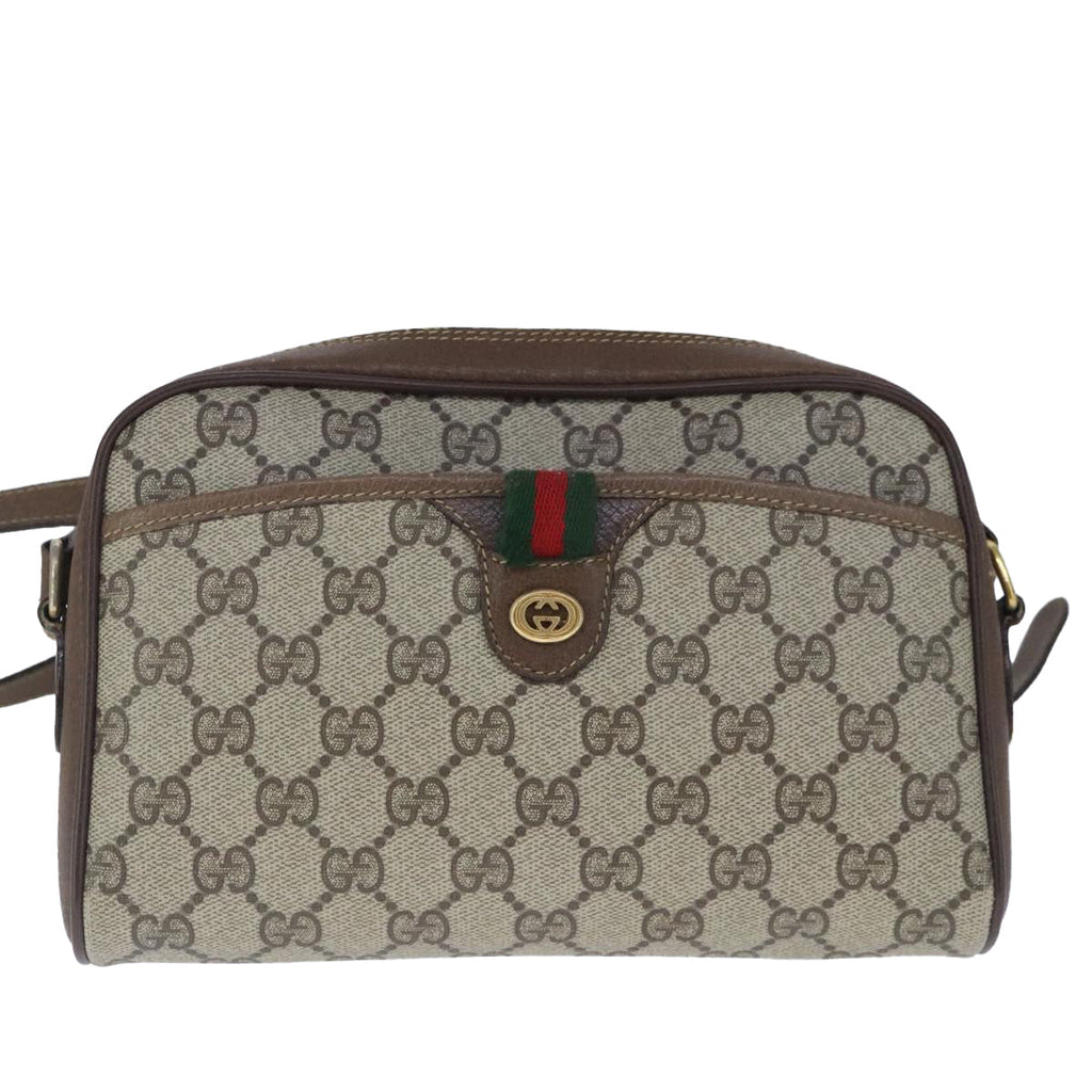 GUCCI GG Supreme Web Sherry Line Shoulder Bag PVC Beige Gold 100686