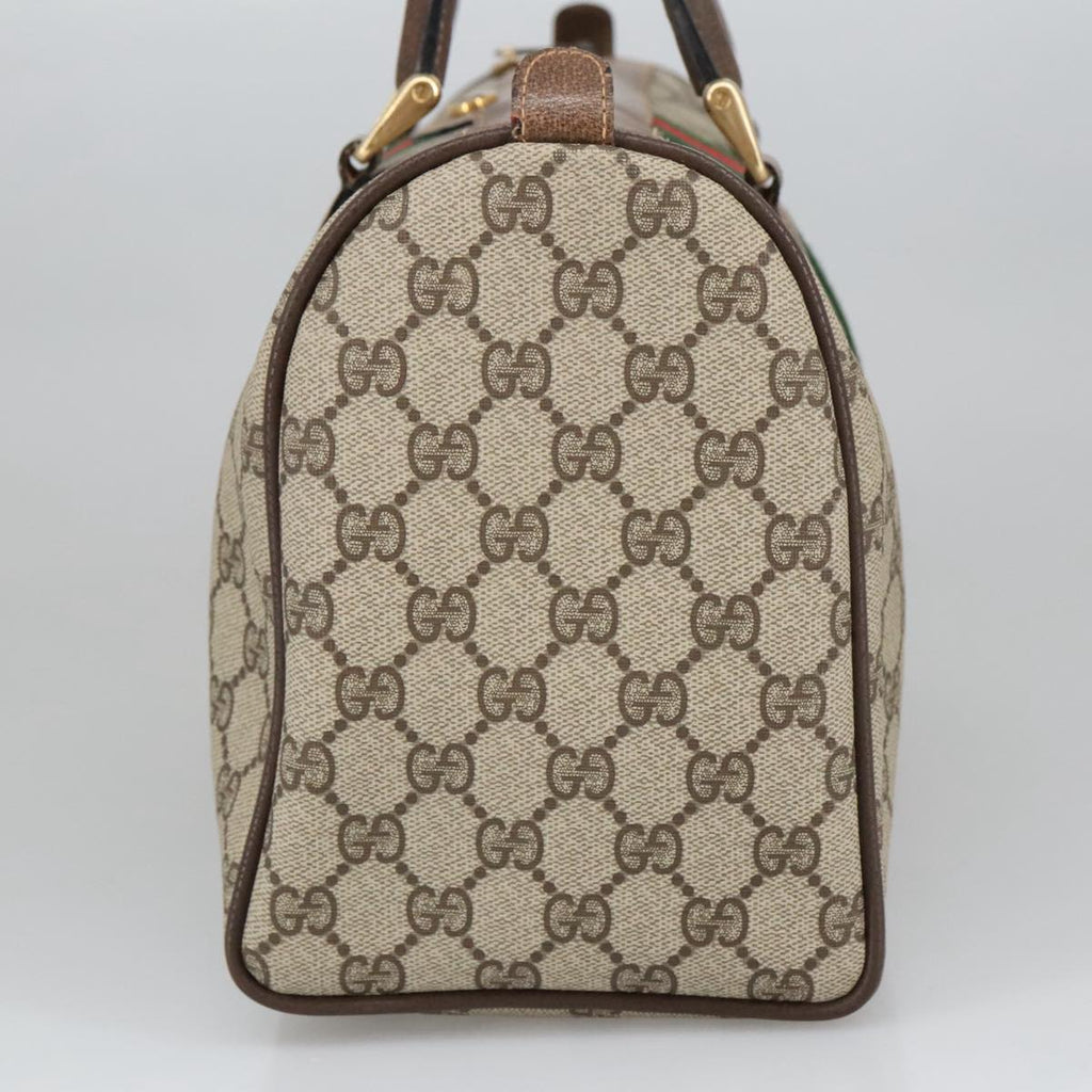 GUCCI GG Supreme Web Sherry Line Hand Bag PVC Leather Beige Gold 100687