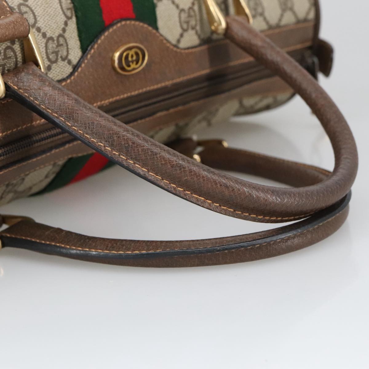 GUCCI GG Supreme Web Sherry Line Hand Bag PVC Leather Beige Gold 100687