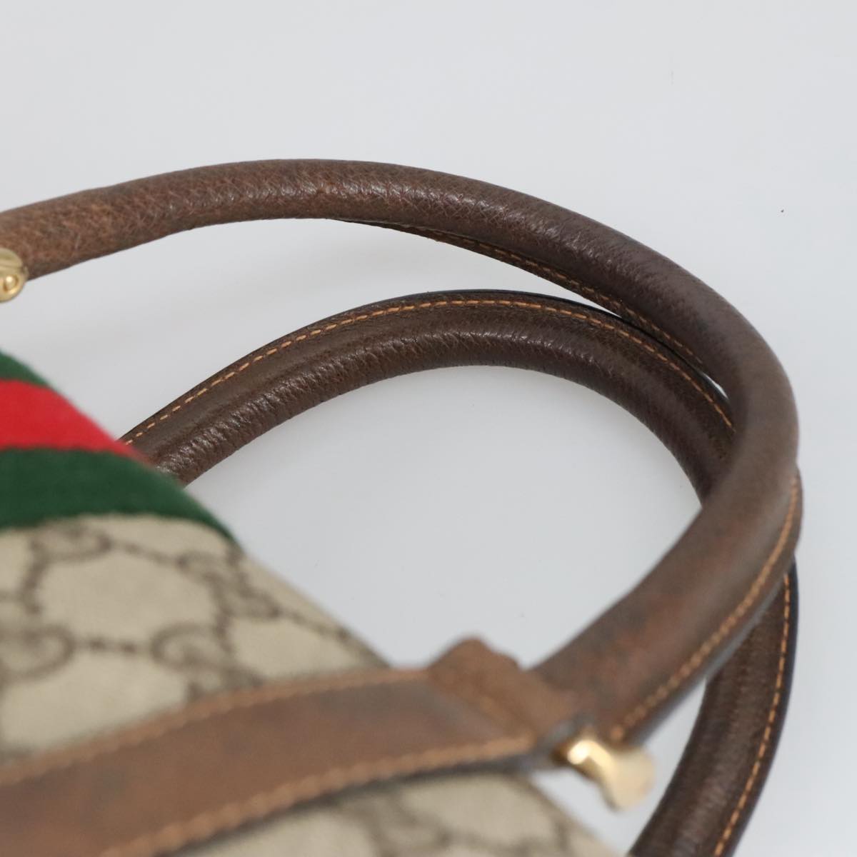 GUCCI GG Supreme Web Sherry Line Hand Bag PVC Leather Beige Gold 100687
