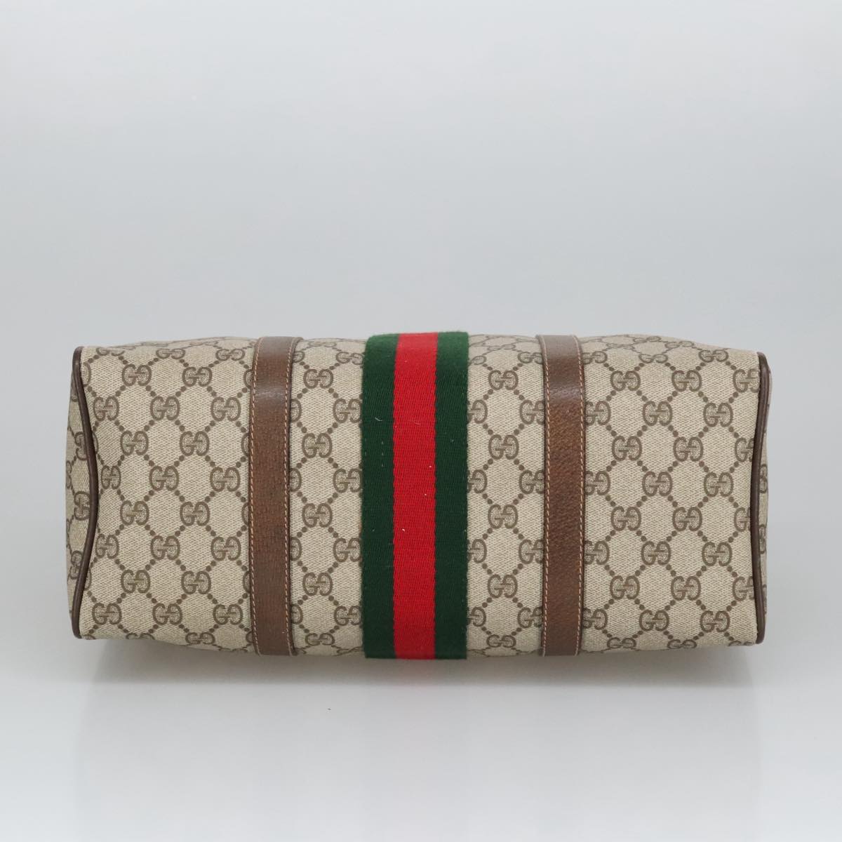 GUCCI GG Supreme Web Sherry Line Hand Bag PVC Leather Beige Gold 100687