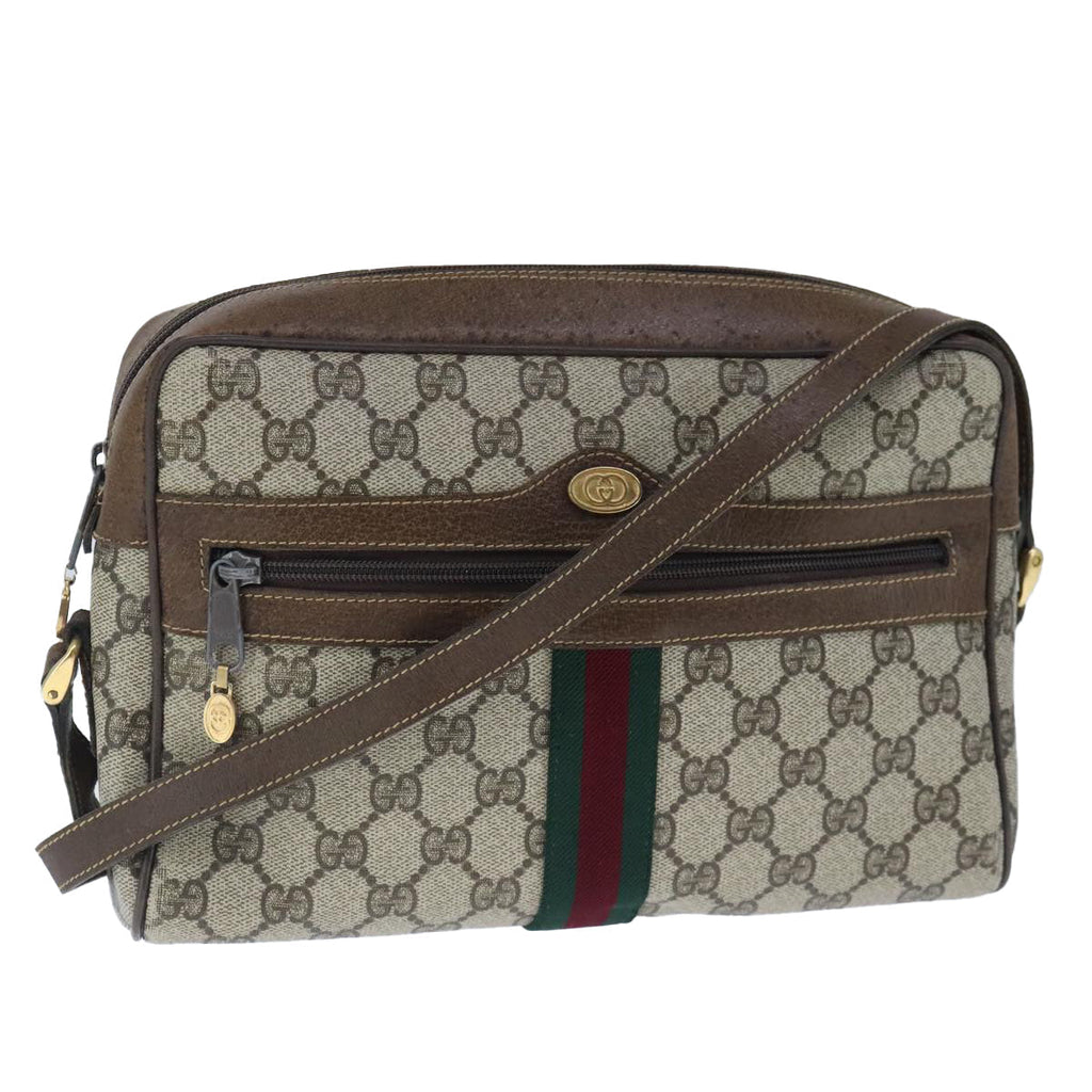 GUCCI GG Supreme Web Sherry Line Shoulder Bag PVC Leather Beige Gold 100688