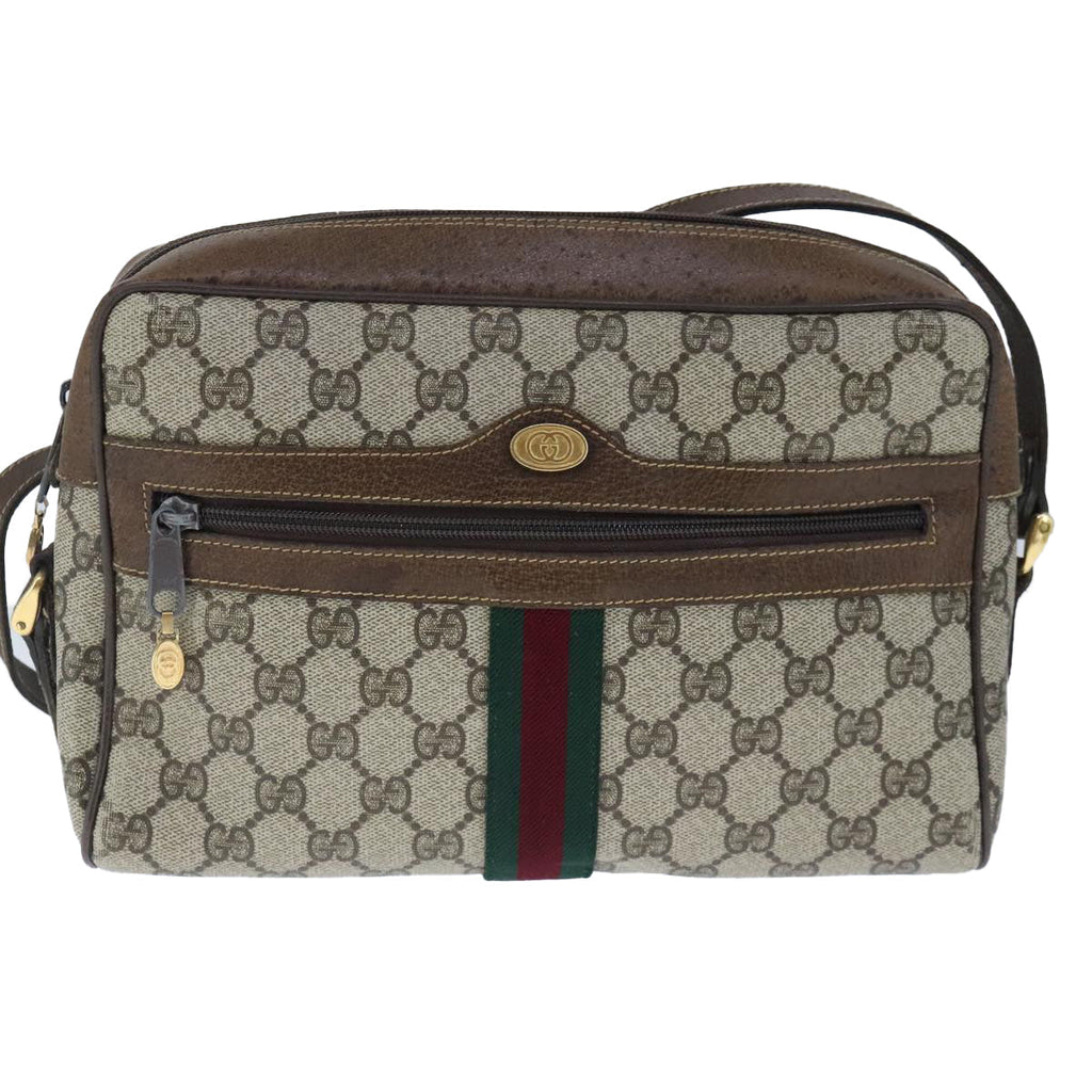 GUCCI GG Supreme Web Sherry Line Shoulder Bag PVC Leather Beige Gold 100688