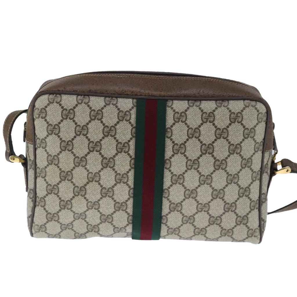 GUCCI GG Supreme Web Sherry Line Shoulder Bag PVC Leather Beige Gold 100688