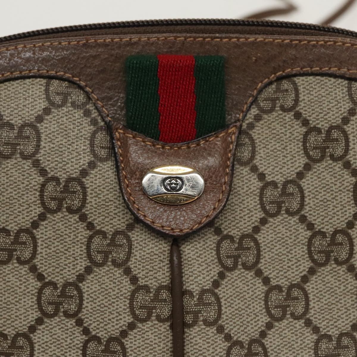 GUCCI GG Supreme Web Sherry Line Shoulder Bag PVC Beige 904 02 047 100689
