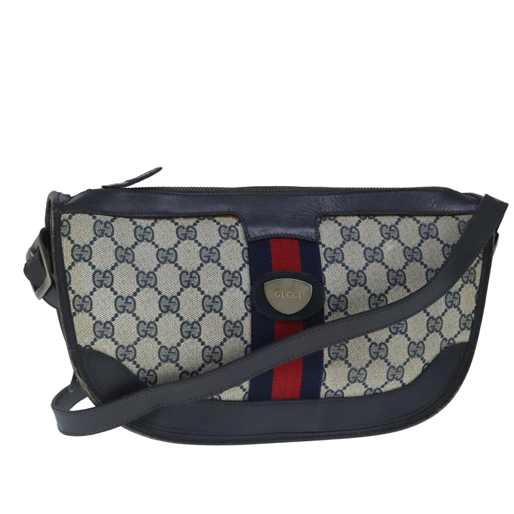 GUCCI GG Supreme Web Sherry Line Shoulder Bag PVC Leather Navy Gold 100690