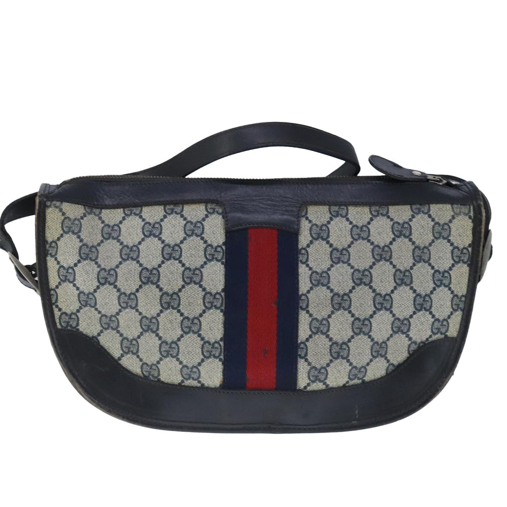 GUCCI GG Supreme Web Sherry Line Shoulder Bag PVC Leather Navy Gold 100690