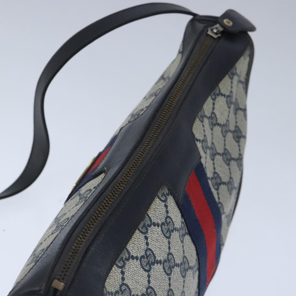 GUCCI GG Supreme Web Sherry Line Shoulder Bag PVC Leather Navy Gold 100690