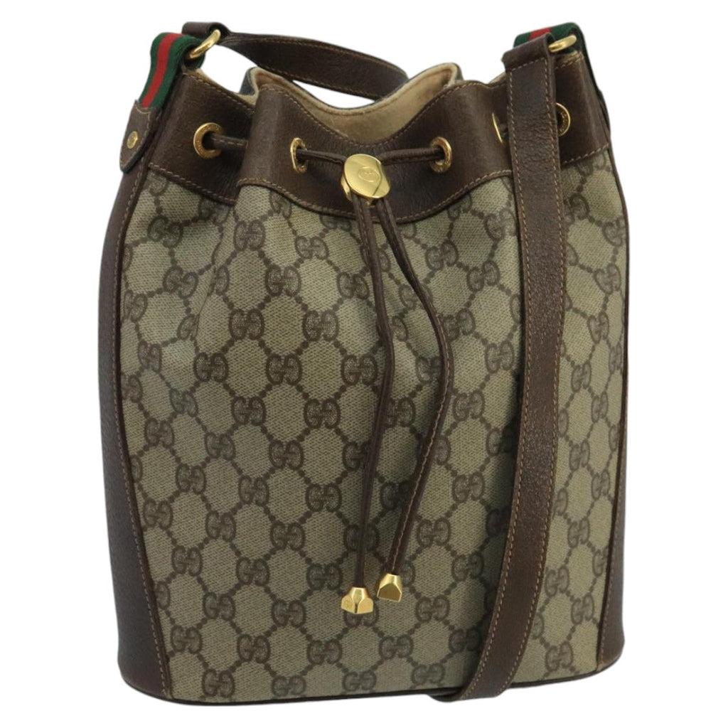 GUCCI GG Supreme Web Sherry Line Shoulder Bag PVC Beige Gold 100691