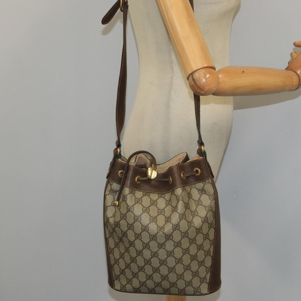 GUCCI GG Supreme Web Sherry Line Shoulder Bag PVC Beige Gold 100691