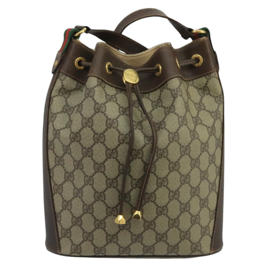 GUCCI GG Supreme Web Sherry Line Shoulder Bag PVC Beige Gold 100691