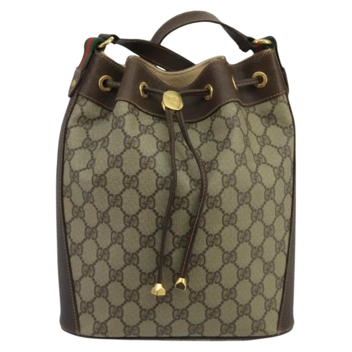 GUCCI GG Supreme Web Sherry Line Shoulder Bag PVC Beige Gold 100691