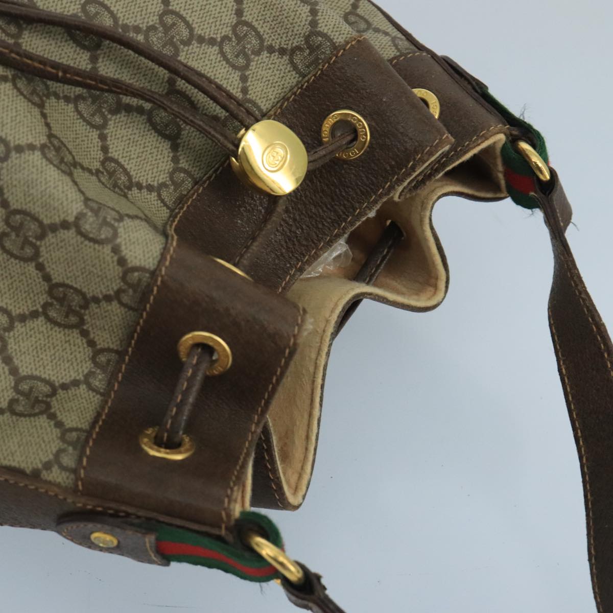 GUCCI GG Supreme Web Sherry Line Shoulder Bag PVC Beige Gold 100691