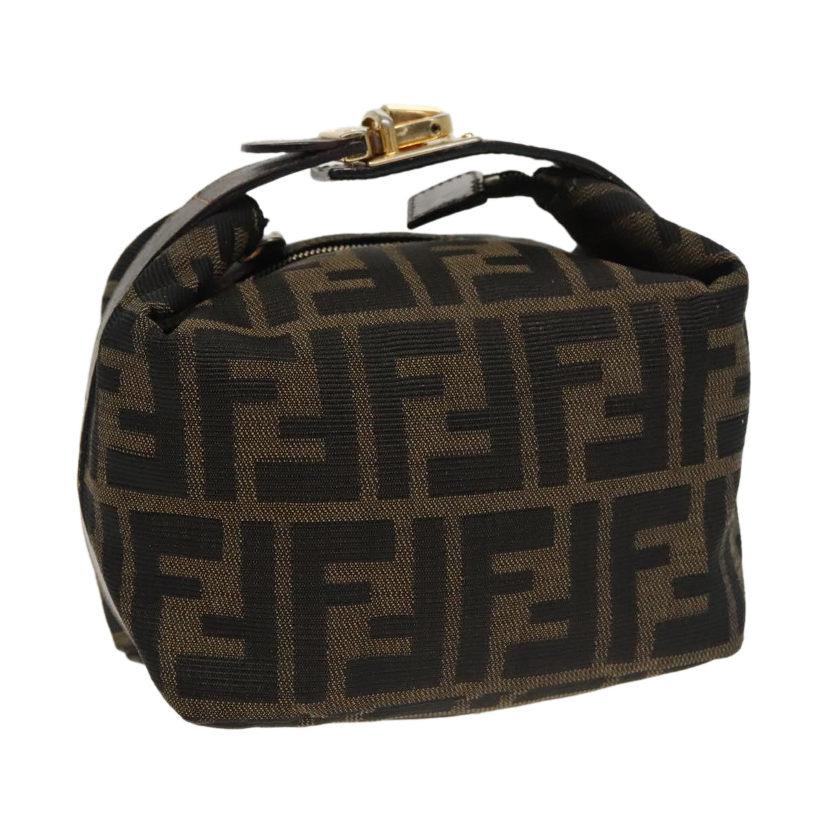 FENDI Zucca Canvas Vanity Pouch Brown Black gold 100694