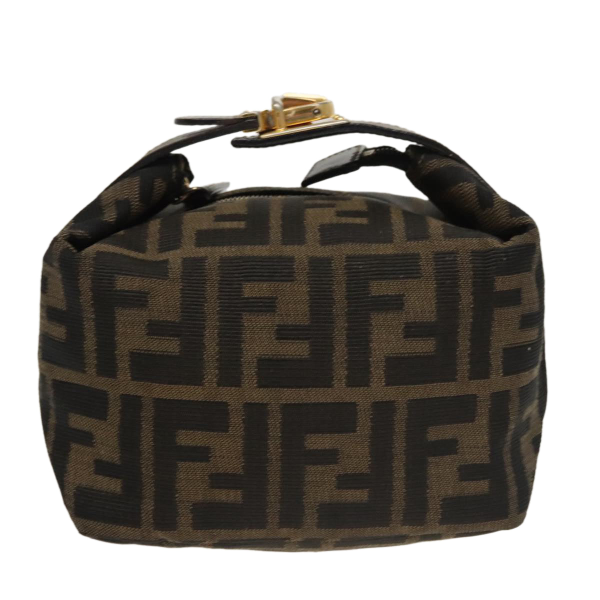 FENDI Zucca Canvas Vanity Pouch Brown Black gold 100694